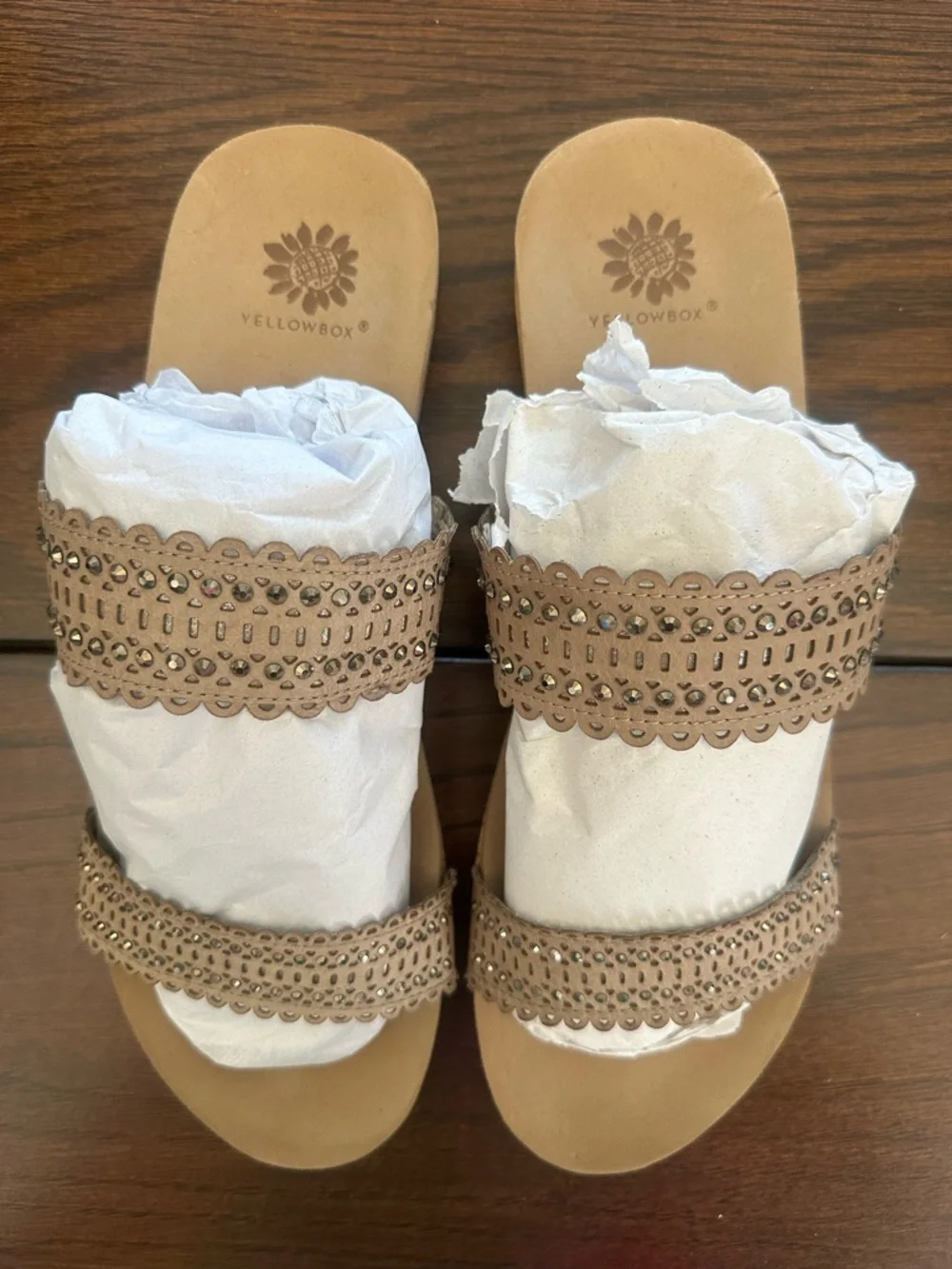 Yellow Box Taupe/tan Beaded Double-Strap Slide Sandals 9 - Picture 7 of 10